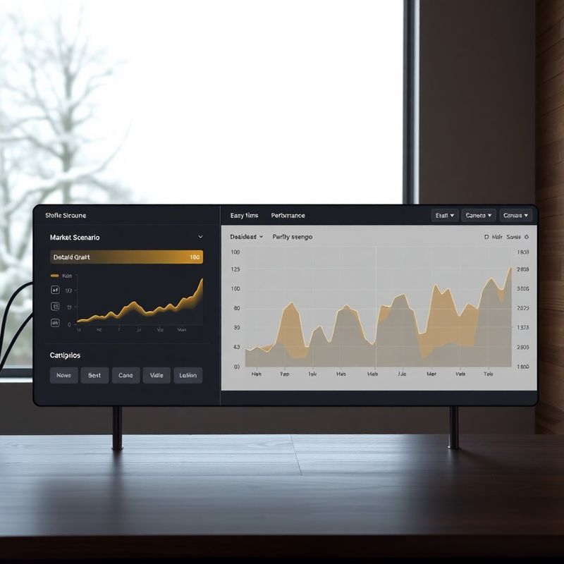 Split-Screen mit Marktszenario-Auswahl und detailliertem Performance-Graph